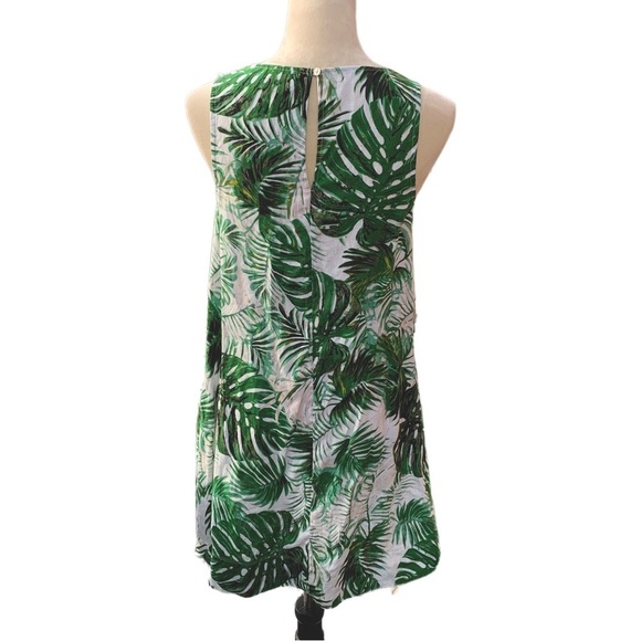 Tahari 100% Linen Botanical Monstera Mini Shift Dress Small Sleeveless Pockets - Picture 6 of 9